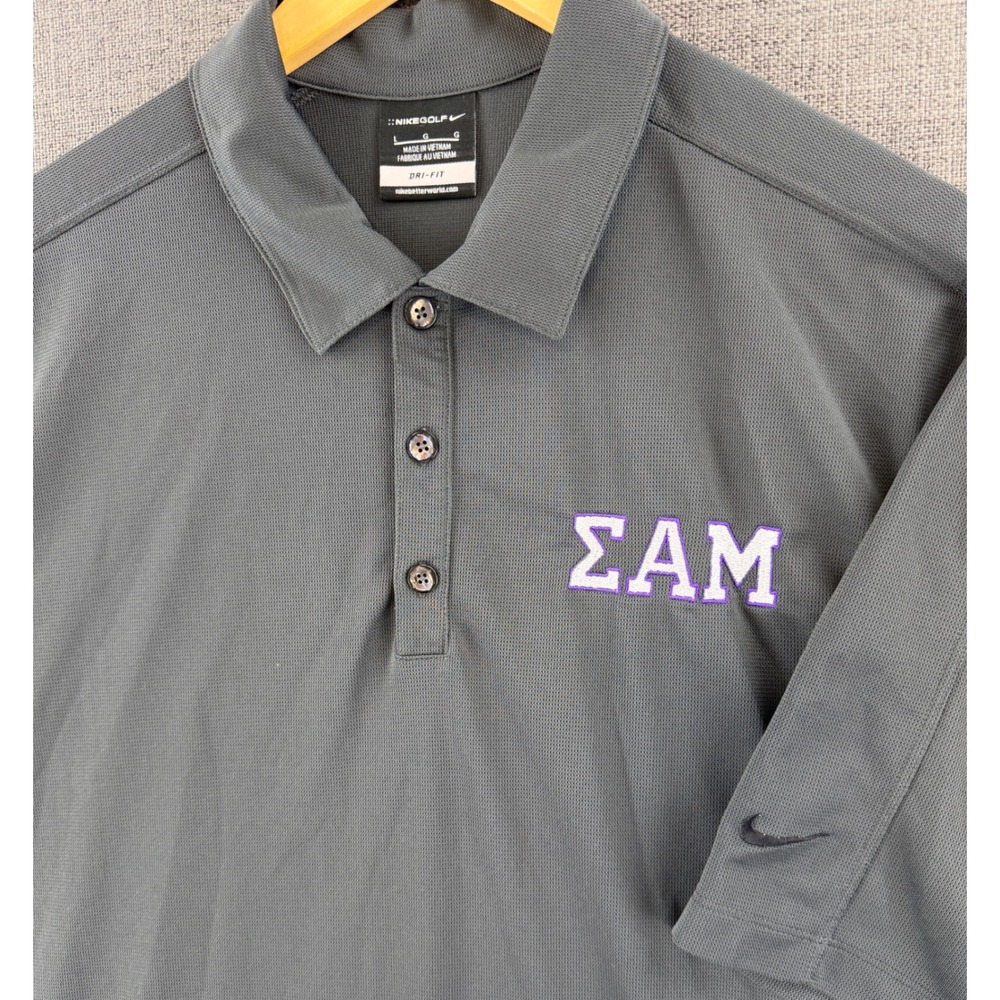 Nike Golf Mens Dri-FIT Polo Shirt Gray Sigma Alpha Mu SAM Fraternity Large